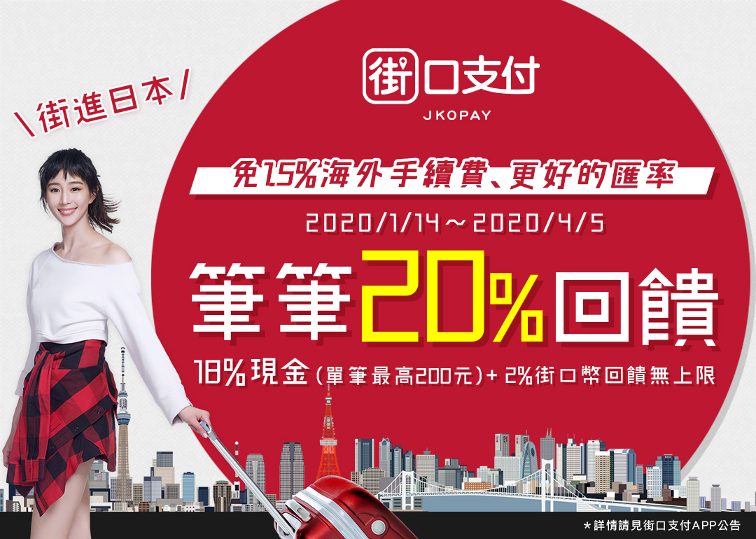 1/14~4/5街口支付X日本～筆筆享20%回饋